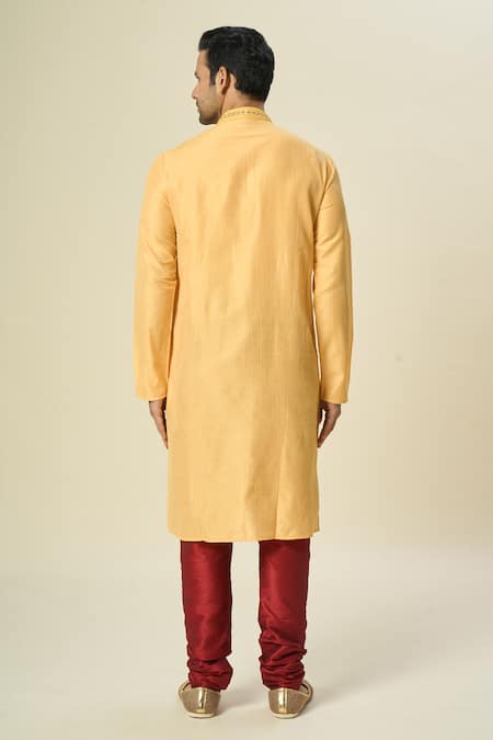 Shop Arihant Rai Sinha Orange Polyester, Chanderi Embroidery Pintuck Kurta Set With Threadwork at Aza Fashions Shop_Arihant Rai Sinha_Orange Polyester, Chanderi Embroidery Pintuck Kurta Set With Threadwork _at_Aza_Fashions
