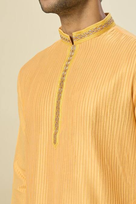 Arihant Rai Sinha Orange Polyester, Chanderi Embroidery Pintuck Kurta Set With Threadwork Online at Aza Fashions Arihant Rai Sinha_Orange Polyester, Chanderi Embroidery Pintuck Kurta Set With Threadwork _Online_at_Aza_Fashions