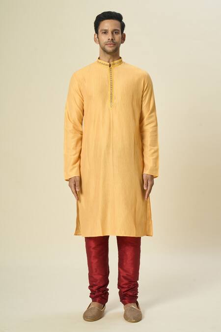 Buy Arihant Rai Sinha Orange Polyester, Chanderi Embroidery Pintuck Kurta Set With Threadwork Online at Aza Fashions Buy_Arihant Rai Sinha_Orange Polyester, Chanderi Embroidery Pintuck Kurta Set With Threadwork _Online_at_Aza_Fashions