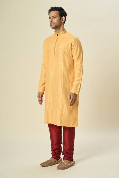 Shop Arihant Rai Sinha Orange Polyester, Chanderi Embroidery Pintuck Kurta Set With Threadwork Online at Aza Fashions Shop_Arihant Rai Sinha_Orange Polyester, Chanderi Embroidery Pintuck Kurta Set With Threadwork _Online_at_Aza_Fashions