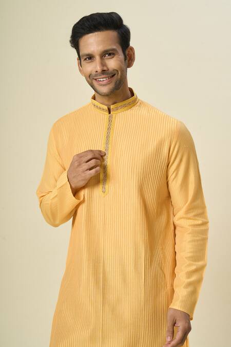 Arihant Rai Sinha Orange Polyester, Chanderi Embroidery Pintuck Kurta Set With Threadwork at Aza Fashions Arihant Rai Sinha_Orange Polyester, Chanderi Embroidery Pintuck Kurta Set With Threadwork _at_Aza_Fashions