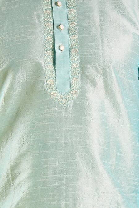 Shop_Arihant Rai Sinha_Sky Blue Silk Embroidery Tonal Placket Kurta Set _Online_at_Aza_Fashions