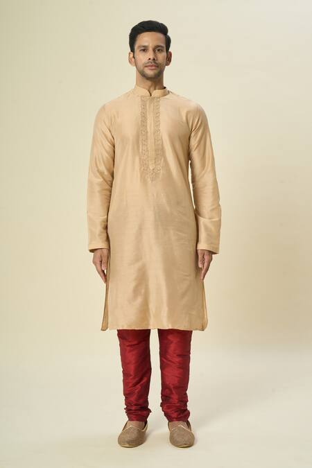 Buy Arihant Rai Sinha Beige Polyester, Chanderi Embroidery Kurta Set With Churidar Online at Aza Fashions Buy_Arihant Rai Sinha_Beige Polyester, Chanderi Embroidery Kurta Set With Churidar _Online_at_Aza_Fashions