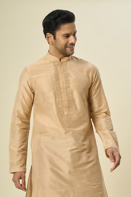Arihant Rai Sinha Beige Polyester, Chanderi Embroidery Kurta Set With Churidar at Aza Fashions Arihant Rai Sinha_Beige Polyester, Chanderi Embroidery Kurta Set With Churidar _at_Aza_Fashions