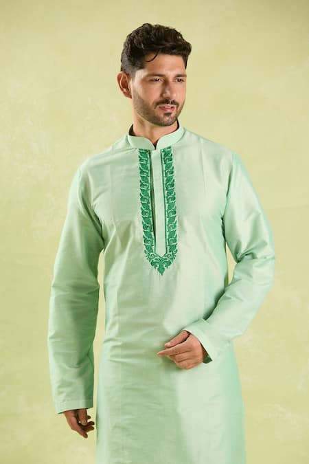 Buy Arihant Rai Sinha Green Polyester, Chanderi Embroidery Tonal Vine Kurta Set Online at Aza Fashions Buy_Arihant Rai Sinha_Green Polyester, Chanderi Embroidery Tonal Vine Kurta Set _Online_at_Aza_Fashions