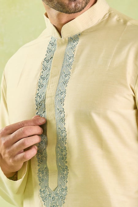 Arihant Rai Sinha_Beige Polyester, Chanderi Silk Embroidery Contrast Kurta Set _Online_at_Aza_Fashions