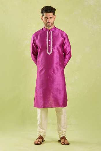 Arihant Rai Sinha Pink Silk Botanic Embroidered Placket Kurta Set at Aza Fashions Arihant Rai Sinha_Pink Silk Botanic Embroidered Placket Kurta Set _at_Aza_Fashions