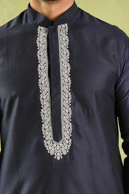 Arihant Rai Sinha Blue Polyester, Silk Embroidery Paisley Floral Kurta Set Online at Aza Fashions Arihant Rai Sinha_Blue Polyester, Silk Embroidery Paisley Floral Kurta Set _Online_at_Aza_Fashions