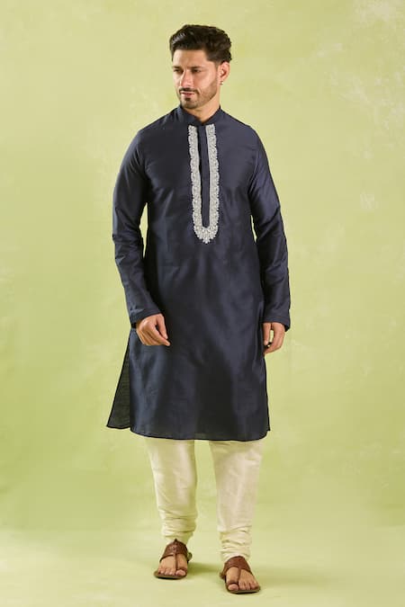 Shop Arihant Rai Sinha Blue Polyester, Silk Embroidery Paisley Floral Kurta Set Online at Aza Fashions Shop_Arihant Rai Sinha_Blue Polyester, Silk Embroidery Paisley Floral Kurta Set _Online_at_Aza_Fashions