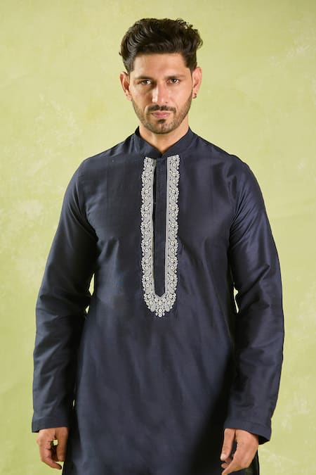 Arihant Rai Sinha Blue Polyester, Silk Embroidery Paisley Floral Kurta Set at Aza Fashions Arihant Rai Sinha_Blue Polyester, Silk Embroidery Paisley Floral Kurta Set _at_Aza_Fashions