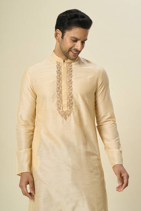 Arihant Rai Sinha_Beige Polyester, Silk Embroidery Tonal Kurta And Churidar _Online_at_Aza_Fashions