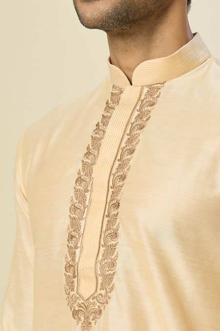 Buy_Arihant Rai Sinha_Beige Polyester, Silk Embroidery Tonal Kurta And Churidar _Online_at_Aza_Fashions