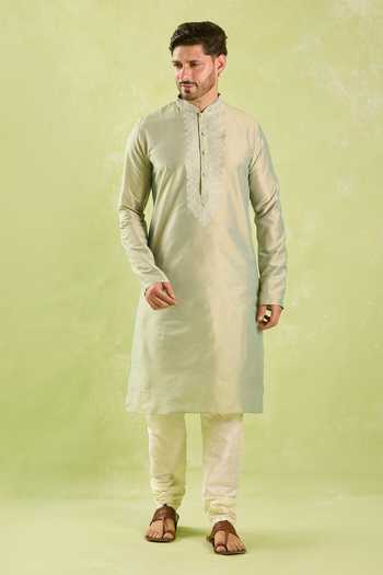 Arihant Rai Sinha Green Polyester, Silk Embroidery Floral Jaal Kurta Set Online at Aza Fashions Arihant Rai Sinha_Green Polyester, Silk Embroidery Floral Jaal Kurta Set _Online_at_Aza_Fashions