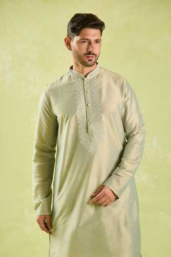 Shop Arihant Rai Sinha Green Polyester, Silk Embroidery Floral Jaal Kurta Set Online at Aza Fashions Shop_Arihant Rai Sinha_Green Polyester, Silk Embroidery Floral Jaal Kurta Set _Online_at_Aza_Fashions