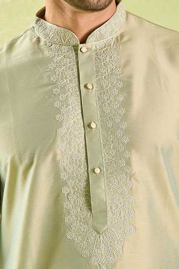 Arihant Rai Sinha Green Polyester, Silk Embroidery Floral Jaal Kurta Set at Aza Fashions Arihant Rai Sinha_Green Polyester, Silk Embroidery Floral Jaal Kurta Set _at_Aza_Fashions