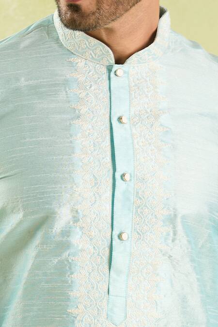 Buy_Arihant Rai Sinha_Sky Blue Silk Embroidery Floral Vine Kurta Set _Online_at_Aza_Fashions