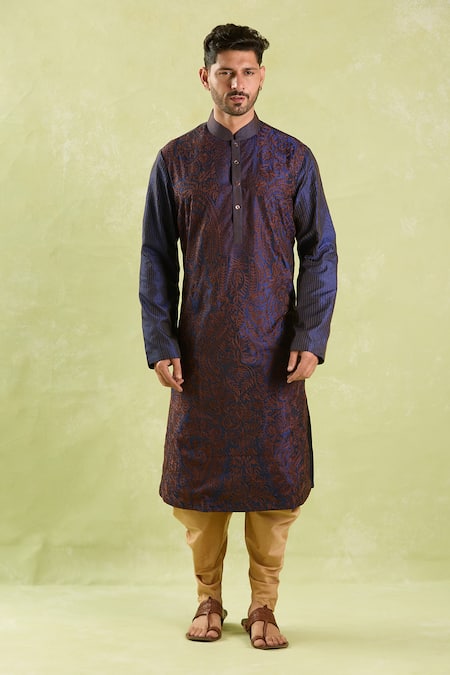 Buy_Arihant Rai Sinha_Blue Silk Embroidery Aari Kurta Set _Online_at_Aza_Fashions