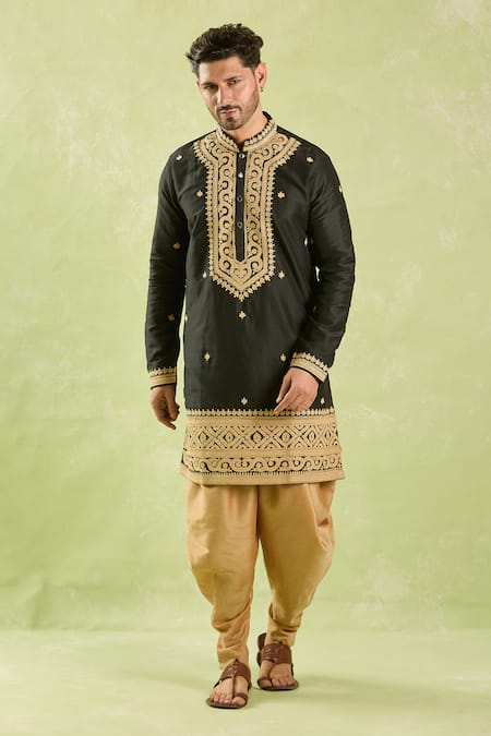 Arihant Rai Sinha_Black Polyester Embroidery Dori Kurta Set _Online_at_Aza_Fashions