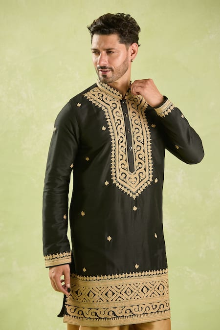 Buy_Arihant Rai Sinha_Black Polyester Embroidery Dori Kurta Set _Online_at_Aza_Fashions