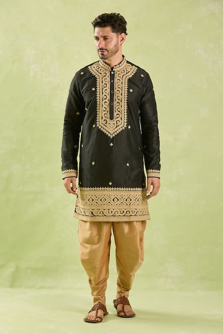 Shop_Arihant Rai Sinha_Black Polyester Embroidery Dori Kurta Set _Online_at_Aza_Fashions