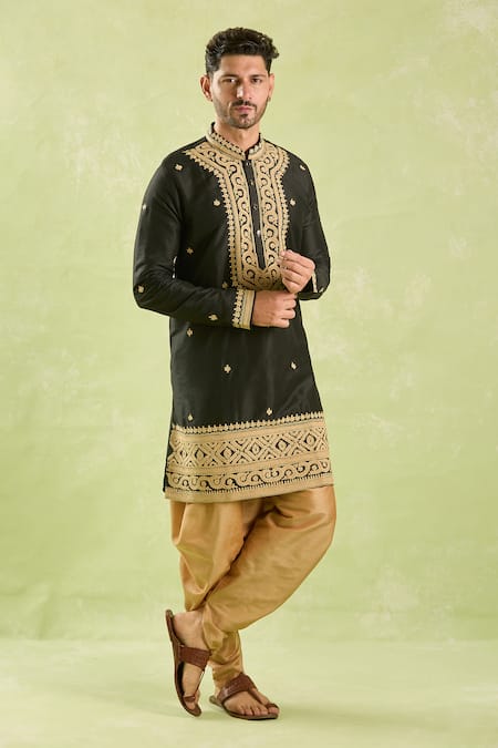 Arihant Rai Sinha_Black Polyester Embroidery Dori Kurta Set _at_Aza_Fashions