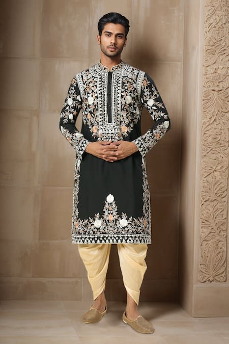 Samyukta Singhania Black Polyester Embroidery Floral Thread Kurta Set 