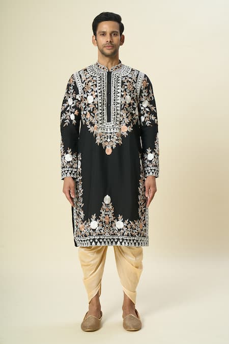 Buy Arihant Rai Sinha Black Polyester Embroidery Floral Thread Kurta Set Online at Aza Fashions Buy_Arihant Rai Sinha_Black Polyester Embroidery Floral Thread Kurta Set _Online_at_Aza_Fashions