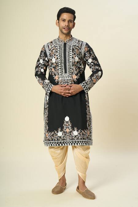 Arihant Rai Sinha Black Polyester Embroidery Floral Thread Kurta Set at Aza Fashions Arihant Rai Sinha_Black Polyester Embroidery Floral Thread Kurta Set _at_Aza_Fashions