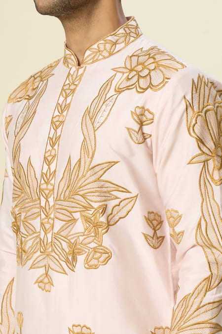 Arihant Rai Sinha_Pink Polyester, Silk Embroidery Thread Kurta Set _Online_at_Aza_Fashions