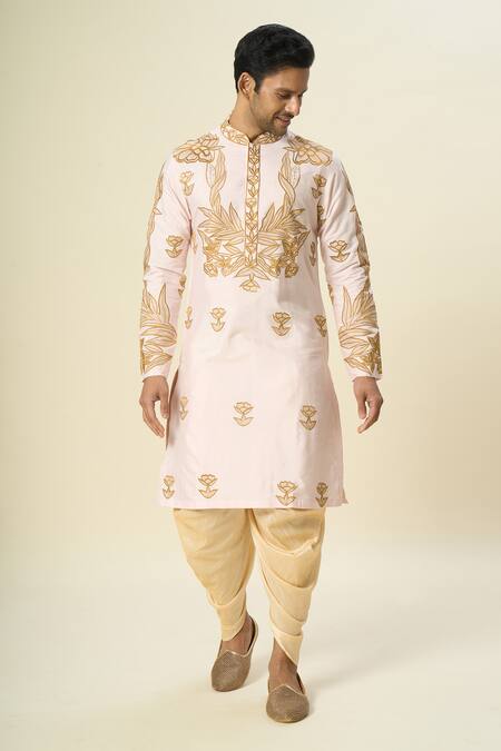 Shop_Arihant Rai Sinha_Pink Polyester, Silk Embroidery Thread Kurta Set _Online_at_Aza_Fashions