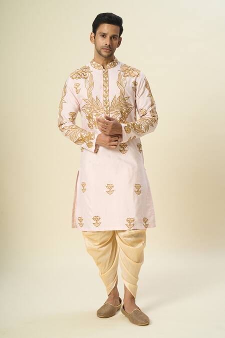Arihant Rai Sinha_Pink Polyester, Silk Embroidery Thread Kurta Set _at_Aza_Fashions