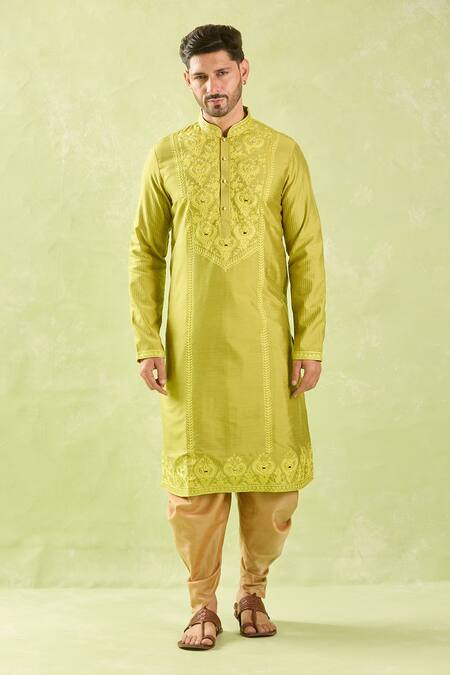 Buy_Arihant Rai Sinha_Green Polyester, Silk Embroidery Mughal Thread Kurta And Patiala Pant _Online_at_Aza_Fashions