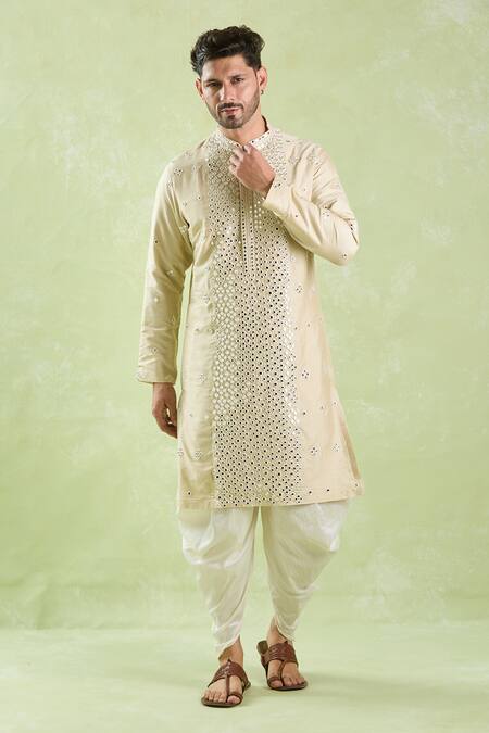 Samyukta Singhania_Beige Polyester, Silk Mirrors, Embroidery Work Kurta And Patiala Pant Set _at_Aza_Fashions
