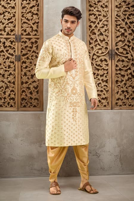 Samyukta Singhania Beige , Satin Embroidery Floral Dori Kurta Set 
