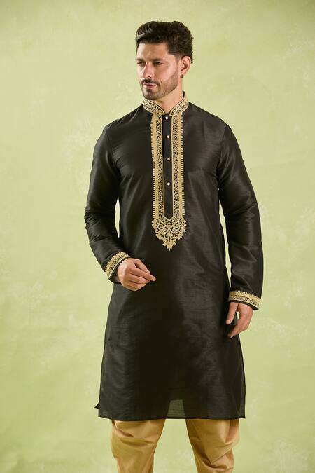 Arihant Rai Sinha_Black Silk Embroidery Resham Kurta And Patiala Pant Set _Online_at_Aza_Fashions
