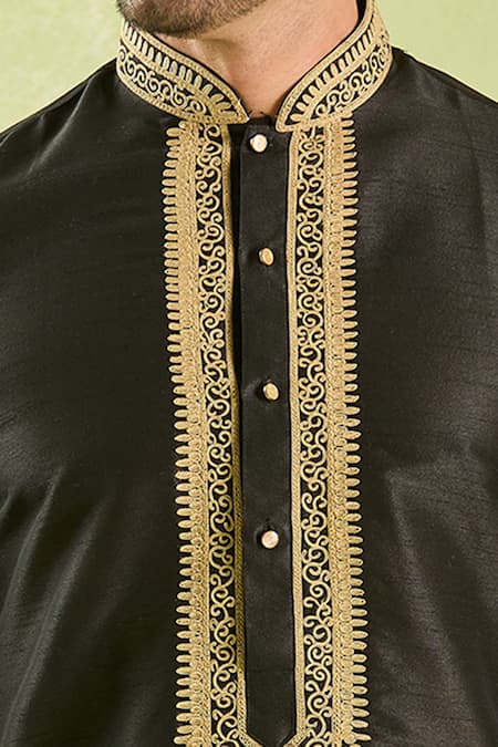 Buy_Arihant Rai Sinha_Black Silk Embroidery Resham Kurta And Patiala Pant Set _Online_at_Aza_Fashions