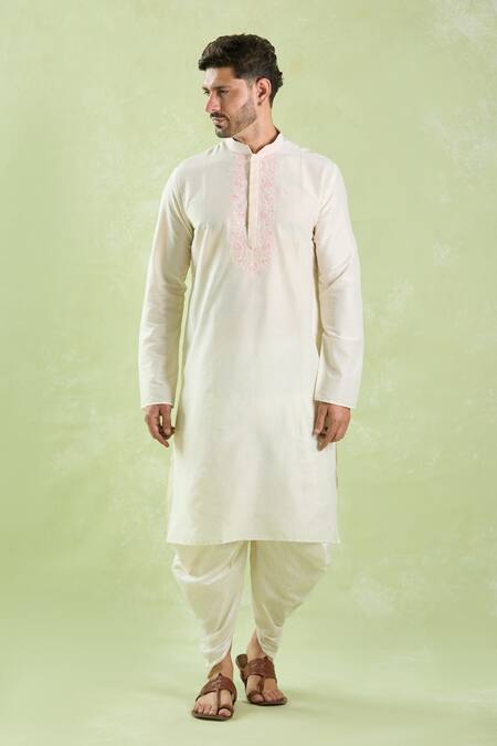 Arihant Rai Sinha_Off White Polyester, Silk Diamonds Dori Embroidered Kurta Set _Online_at_Aza_Fashions
