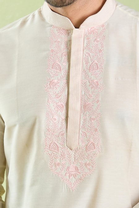 Shop_Arihant Rai Sinha_Off White Polyester, Silk Diamonds Dori Embroidered Kurta Set _Online_at_Aza_Fashions