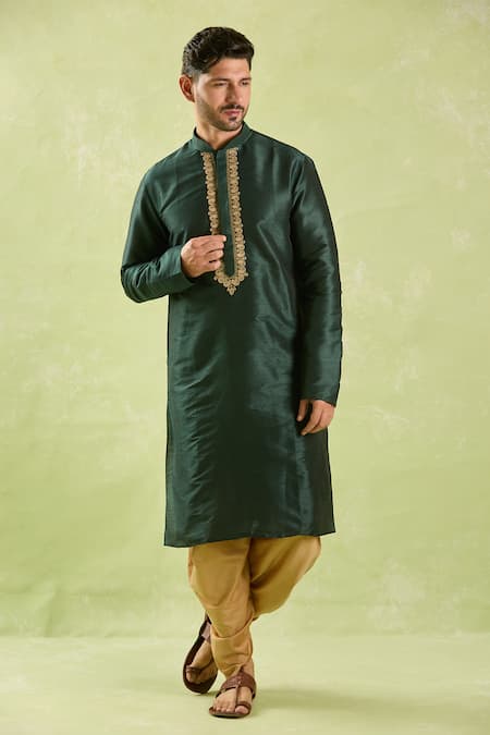 Buy Arihant Rai Sinha Green Silk Embroidery Floral Kurta Set Online at Aza Fashions Buy_Arihant Rai Sinha_Green Silk Embroidery Floral Kurta Set _Online_at_Aza_Fashions