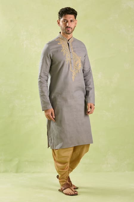 Buy Arihant Rai Sinha Gray Linen, Cotton Embroidery Leaf Vine Kurta And Patiala Pant Online at Aza Fashions Buy_Arihant Rai Sinha_Gray Linen, Cotton Embroidery Leaf Vine Kurta And Patiala Pant _Online_at_Aza_Fashions