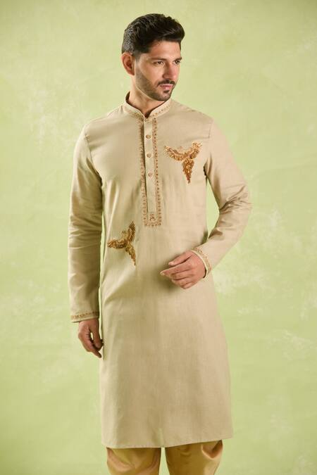 Buy Arihant Rai Sinha Brown Linen, Cotton Embroidery Resham Kurta And Patiala Pant Set Online at Aza Fashions Buy_Arihant Rai Sinha_Brown Linen, Cotton Embroidery Resham Kurta And Patiala Pant Set _Online_at_Aza_Fashions