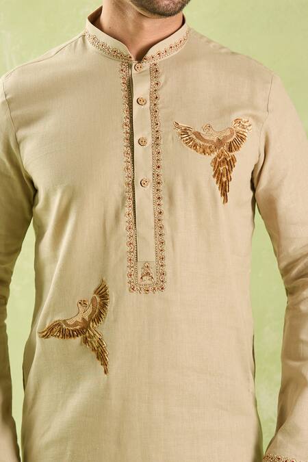 Shop Arihant Rai Sinha Brown Linen, Cotton Embroidery Resham Kurta And Patiala Pant Set Online at Aza Fashions Shop_Arihant Rai Sinha_Brown Linen, Cotton Embroidery Resham Kurta And Patiala Pant Set _Online_at_Aza_Fashions