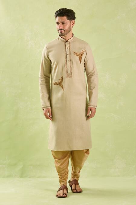 Arihant Rai Sinha Brown Linen, Cotton Embroidery Resham Kurta And Patiala Pant Set at Aza Fashions Arihant Rai Sinha_Brown Linen, Cotton Embroidery Resham Kurta And Patiala Pant Set _at_Aza_Fashions