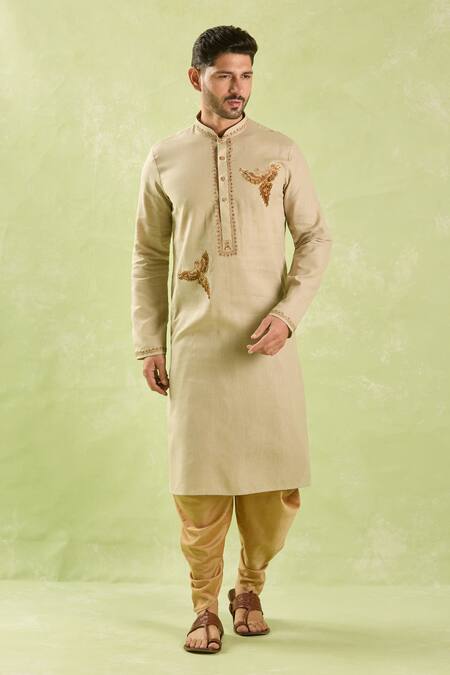 Buy Arihant Rai Sinha Brown Linen, Cotton Embroidery Resham Kurta And Patiala Pant Set Buy_Arihant Rai Sinha_Brown Linen, Cotton Embroidery Resham Kurta And Patiala Pant Set