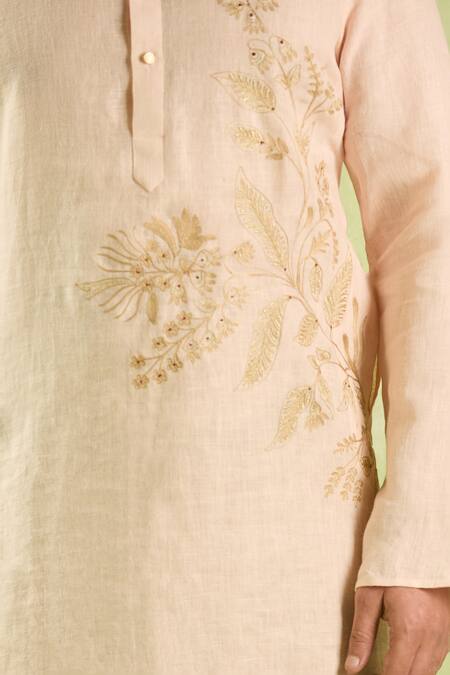 Arihant Rai Sinha Beige Linen, Cotton Embroidery, Diamonds Floral Kurta Set With Patiala Pant at Aza Fashions Arihant Rai Sinha_Beige Linen, Cotton Embroidery, Diamonds Floral Kurta Set With Patiala Pant _at_Aza_Fashions