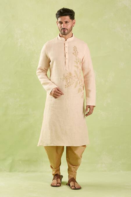 Buy Arihant Rai Sinha Beige Linen, Cotton Embroidery, Diamonds Floral Kurta Set With Patiala Pant Buy_Arihant Rai Sinha_Beige Linen, Cotton Embroidery, Diamonds Floral Kurta Set With Patiala Pant