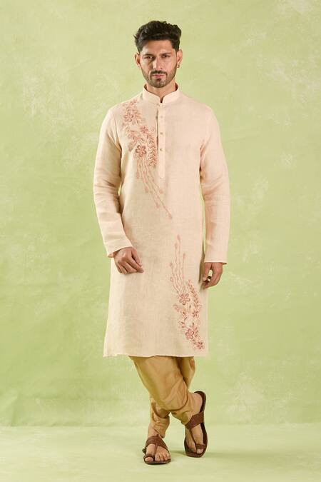 Buy Arihant Rai Sinha Beige Linen, Cotton Embroidery Floral Vine Kurta And Patiala Pant Online at Aza Fashions Buy_Arihant Rai Sinha_Beige Linen, Cotton Embroidery Floral Vine Kurta And Patiala Pant _Online_at_Aza_Fashions