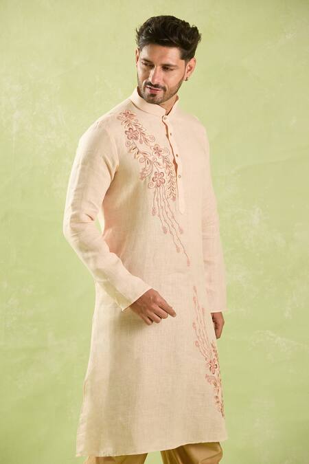 Buy Arihant Rai Sinha Beige Linen, Cotton Embroidery Floral Vine Kurta And Patiala Pant Buy_Arihant Rai Sinha_Beige Linen, Cotton Embroidery Floral Vine Kurta And Patiala Pant