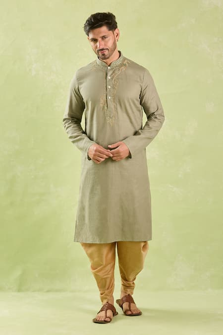 Arihant Rai Sinha Gray Linen, Cotton Embroidery Paisley Kurta And Patiala Pant at Aza Fashions Arihant Rai Sinha_Gray Linen, Cotton Embroidery Paisley Kurta And Patiala Pant _at_Aza_Fashions