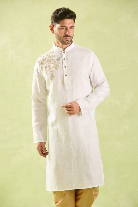 Shop Arihant Rai Sinha Off White Linen, Cotton Embroidery Aari Kurta And Patiala Pant Set Online at Aza Fashions Shop_Arihant Rai Sinha_Off White Linen, Cotton Embroidery Aari Kurta And Patiala Pant Set _Online_at_Aza_Fashions